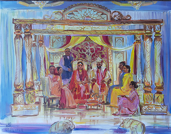 Indian wedding ceremony painting at Burlington Boston Mariott