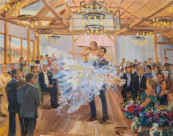 Wedding painting of fist dance at Wrights Mill Farm,Canterbury, CT